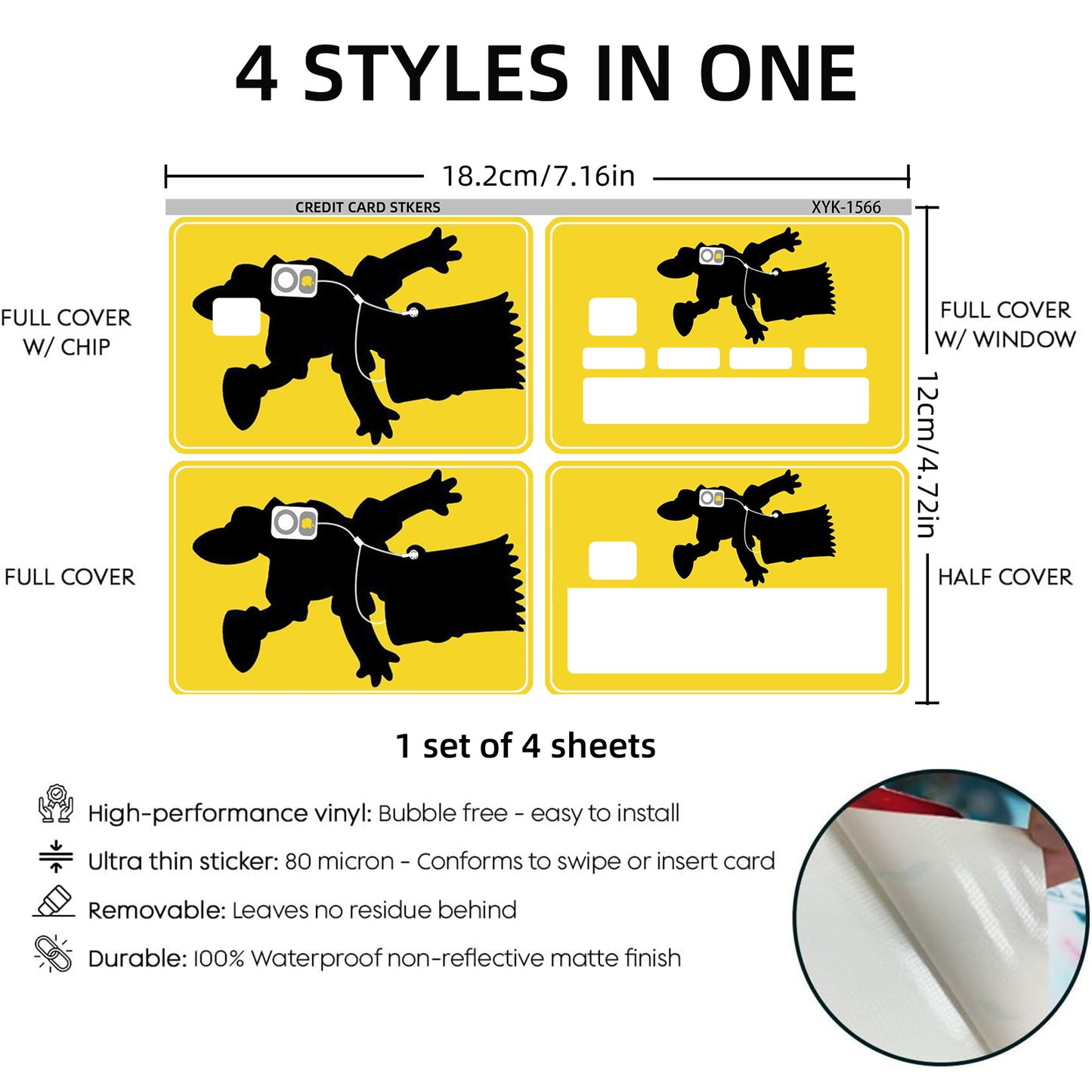 4-Pack PVC Credit Card Skins, Simple Style, Waterproof, Anti-Scratch, Anti-Fingerprint, Removable Self-Adhesive Decorative Stickers for Credit, Debit, and Transit Cards