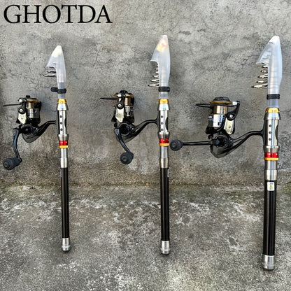 [GHOTDA Fishing Rod & Reel] GHOTDA Telescopic Fishing Rod & Reel Combo - 70-140 Inch Carbon Fiber, Lightweight, Adjustable, Medium-Fast Action, Super Hard, Freshwater & Saltwater, Spinning Technique, Portable, Foldable, Durab
