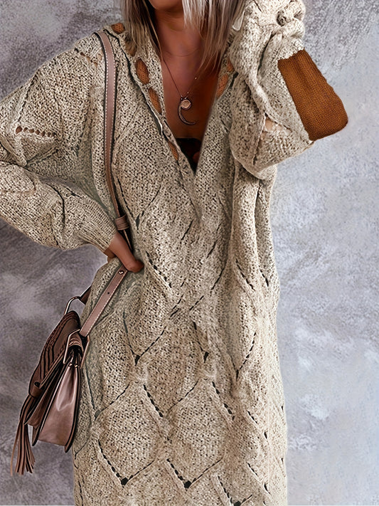 Tailored Design Women'S Long Hooded V-Neck Hollow Out Long Sleeve Dress
