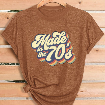 Women'S Vintage 70s Graphic T-Shirt - Retro "Made in the 70s" Print with Rainbow Lettering & 70s Icons, Loose Fit Casual Tee for Gym, Casual Attire & 70s Themed Parties - Soft Breathable Round Neck Summer Top, Local Warehouse