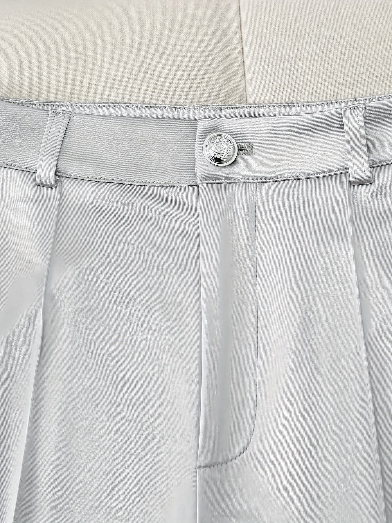 [Silvery Suit Set] Fortune-Attracting Fashionable and Elegant Silvery Double-Breasted Suit Jacket and Silvery Cool Trousers Set