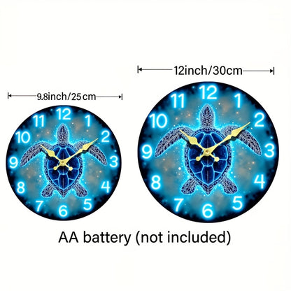 1pc JFHT Round Wall Clock, Dreamy Sea Turtle Design, Silent Non-Ticking Wooden Clock, Ideal for Bedroom, Living Room, Office, Kitchen, Bathroom - Battery Operated (Batteries Not Included), Kitchen Timepiece|Artistic Wall Cloc