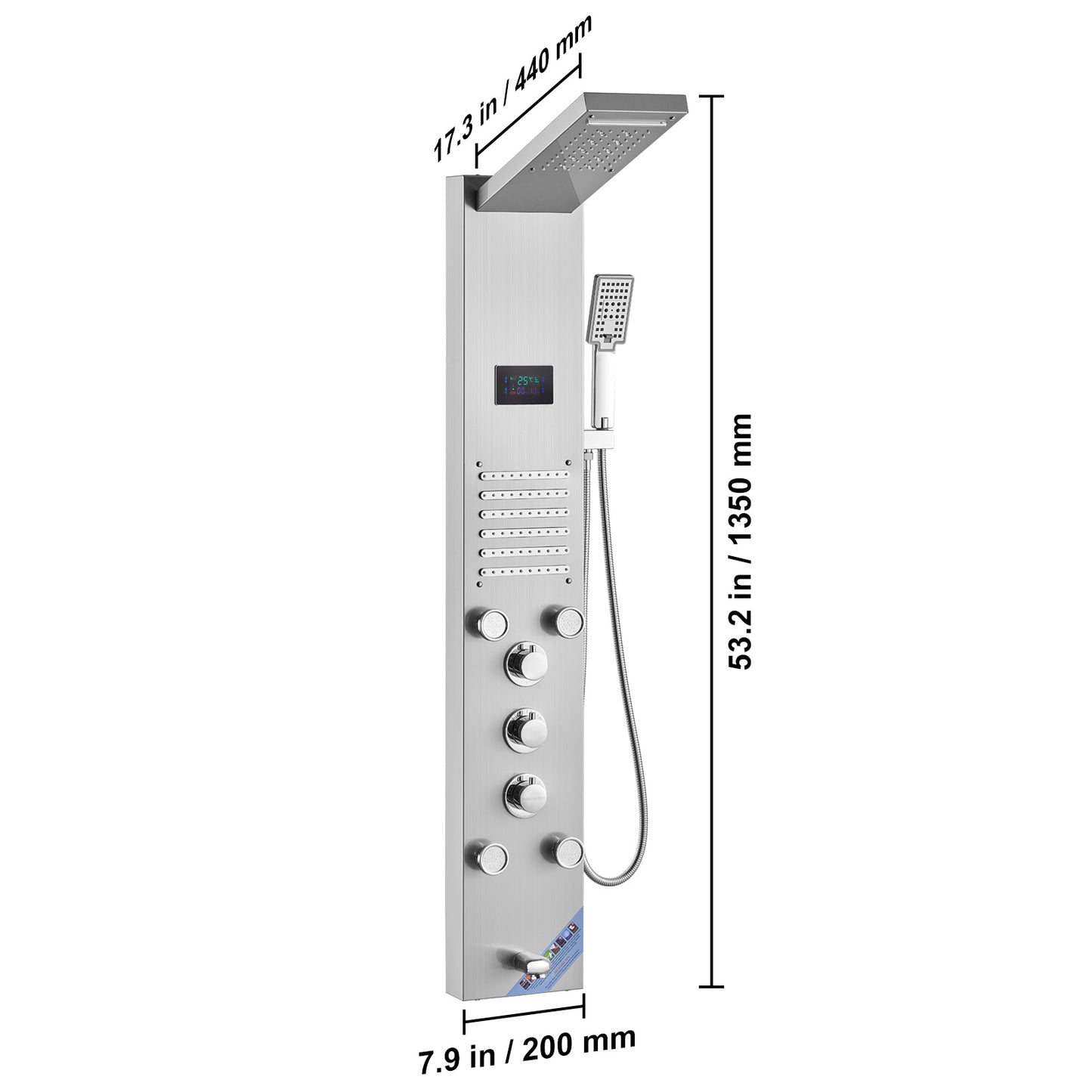 VEVOR Shower Panel System, 6 Shower Modes, LED & Screen Hydroelectricity Shower Panel Tower, Rainfall, Waterfall, 5 Massage Jets, Tub Spout, Handheld Shower, Stainless Steel Wall-Mounted Shower Set
