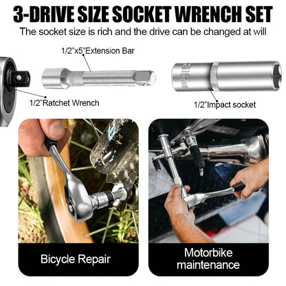 171pcs High-end Professional Tool Set, Torque Wrench, 1/2"*3/8" Drive Depth And Standard Socket, Suitable for Car And Bicycle Repair Tools, Auto Parts Repair, Home Essential