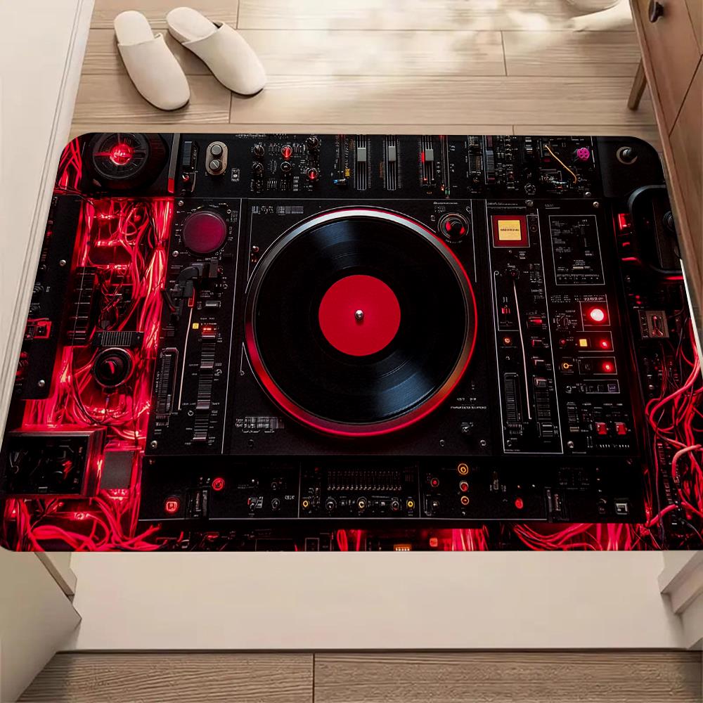 1pc Modern DJ Turntable Design Mat Mat - Non-Slip Rubber Backing, Machine Washable Floor Mat for Living Room, Bedroom, Kitchen - Halloween, Christmas, Thanksgiving Decor - Music Studio Apartment Decorations, Holiday Decoratio