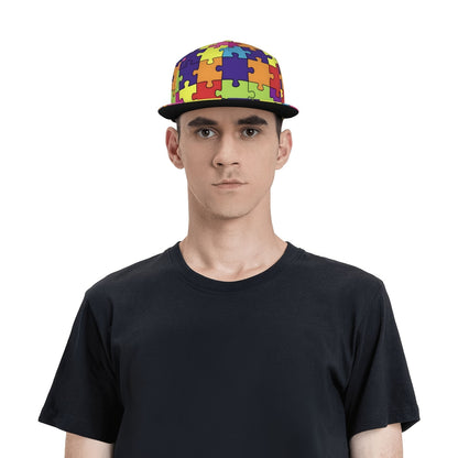 Colorful Puzzle Pattern Baseball Cap - Adjustable, Lightweight Polyester Flat Brim Hat with Vibrant Cartoon Design, Ideal for Family Gift, Mother'S Day & Father'S Day, Beach & Sports Cap|Playful Accessory|Machine Washable Hat