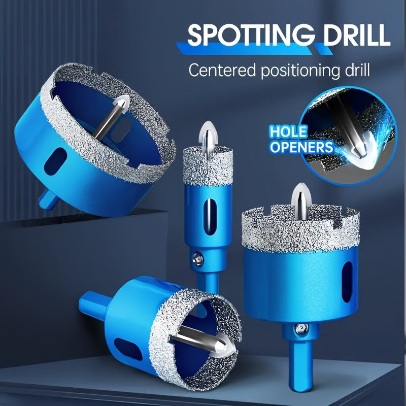 Dual Wet and Dry 18mm-35mm Diamond Hole Saw with Positioning Drill, Blue Surface | Suitable for Glass, Marble, Granite, Stone, and Porcelain, Each Set Includes a Wrench