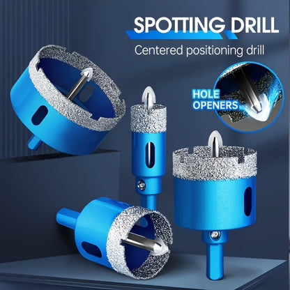Dual Wet and Dry 18mm-35mm Diamond Hole Saw with Positioning Drill, Blue Surface | Suitable for Glass, Marble, Granite, Stone, and Porcelain, Each Set Includes a Wrench