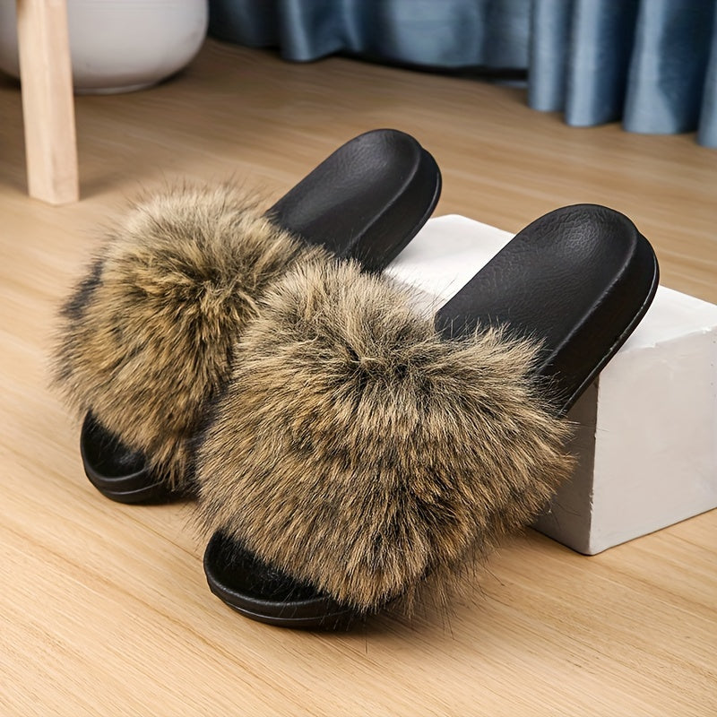 Women's Fashionable and Elegant Plush Slippers, EVA Sole with Soft Plush Surface, Comfortable and Easy to Wear, Suitable for Indoor and Outdoor Use