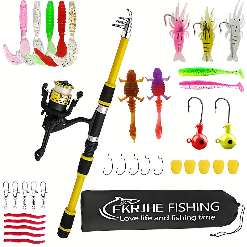 1-Piece Spinning Fishing Rod and Reel Combo - 70.87inch Telescopic Saltwater-Freshwater Heavy-Drag System (11.02LB), 5.2:1 Gear Ratio & 3BB Bearing Reel, Medium- Power Fishing Rod with Full Accessories Kit for Surf, Pike, Tro
