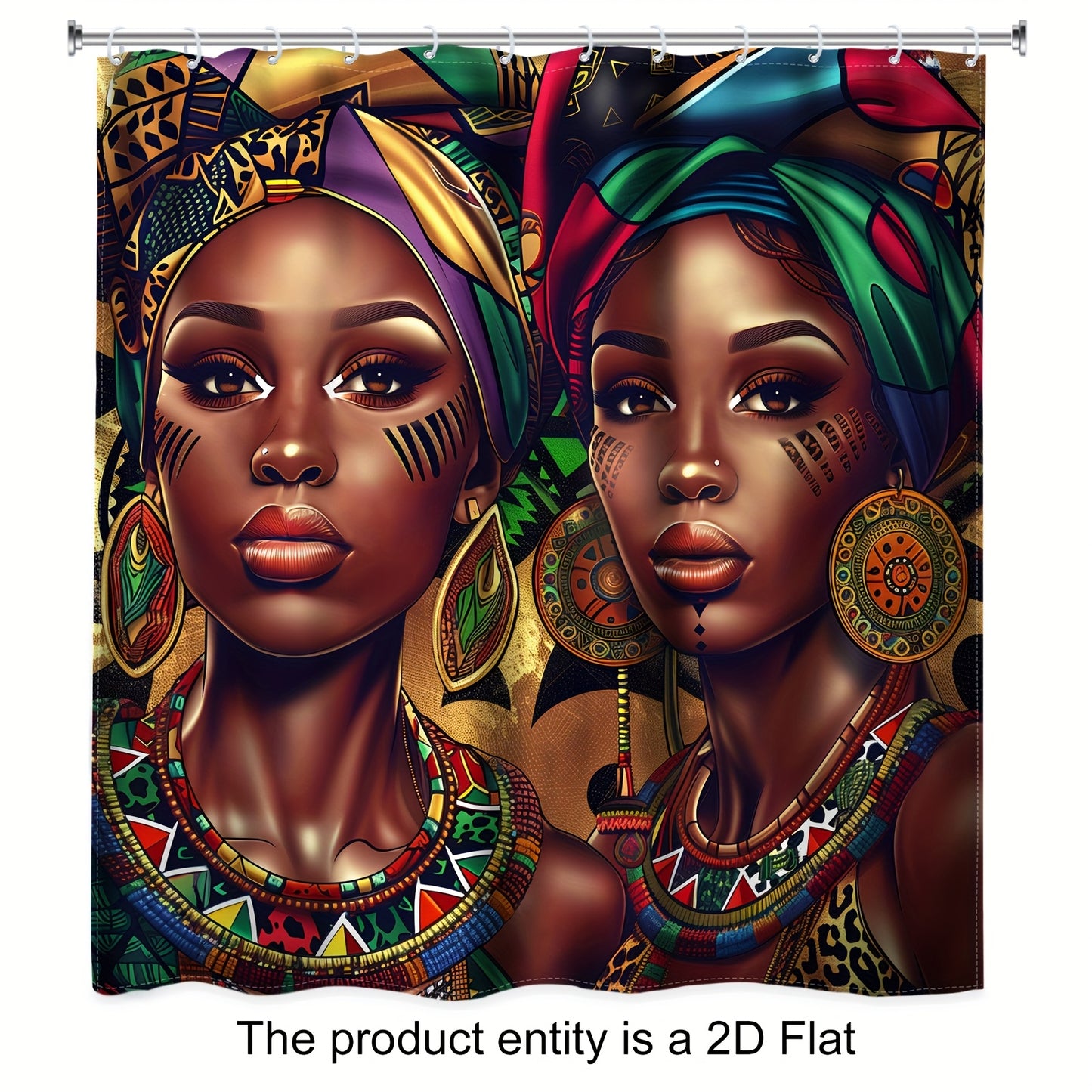 1pc/4pcs - 2D Flat Black Shower Curtain Set, African American Women Western Fashion Art Bathroom Set, Full Set Of 12 Hooks, Non-slip Bath Mat, Toilet U-Shaped Mat, Toilet Mat, Bathroom Decor And Accessories, 2D Flat