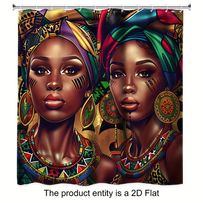 1pc/4pcs - 2D Flat Black Shower Curtain Set, African American Women Western Fashion Art Bathroom Set, Full Set Of 12 Hooks, Non-slip Bath Mat, Toilet U-Shaped Mat, Toilet Mat, Bathroom Decor And Accessories, 2D Flat