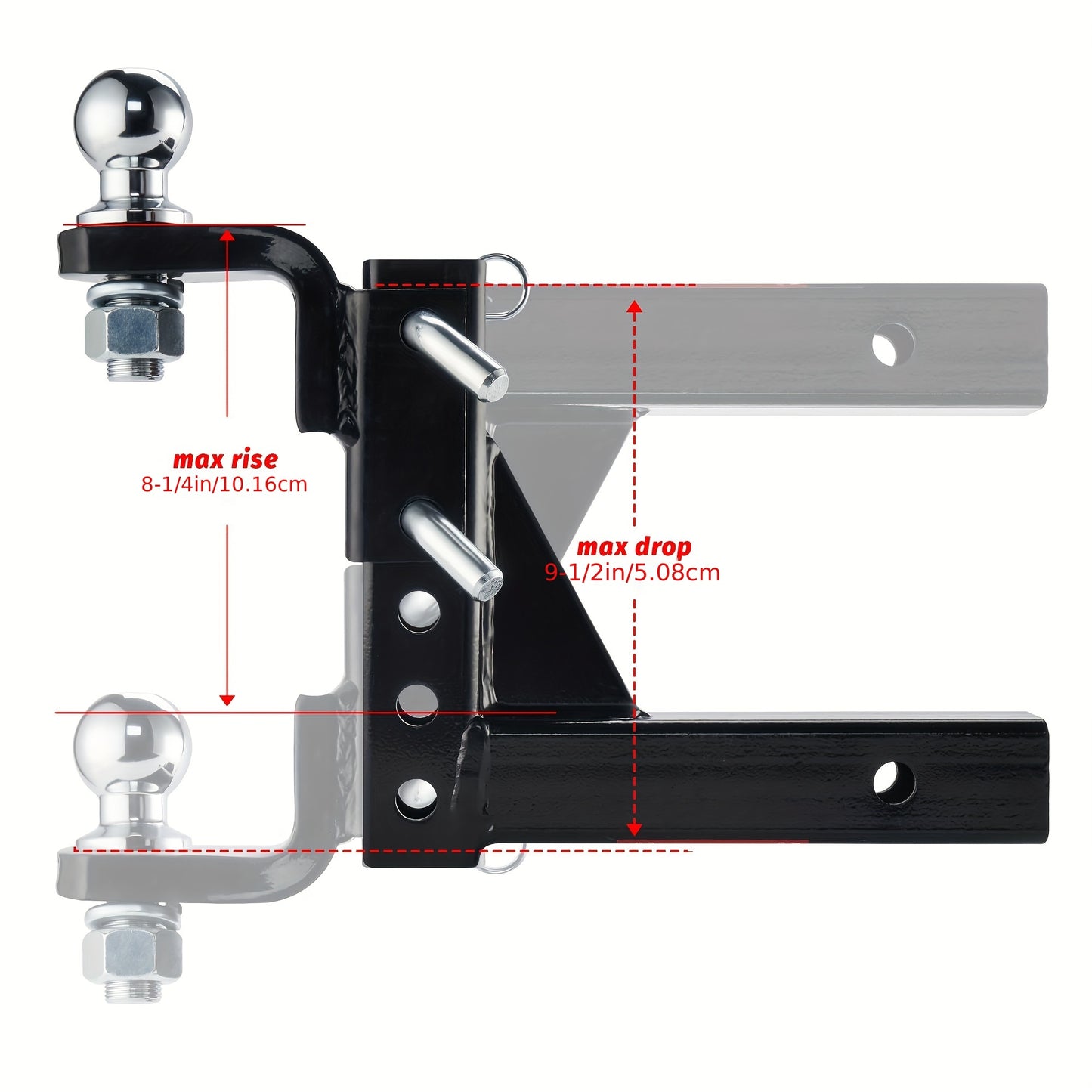 OPENROAD Adjustable Trailer Hitch Ball Mount Fits 2-Inch Receiver, 2" Tow Balls 7500lbs, 9-1/2" Drop/ 8-1/4" Rise Drop Hitch, Tow Hitch for Heavy Duty Truck with Pins And Lock