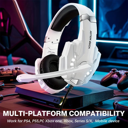 Gaming Headset for PS4 PS5pcs Xbox One Controller, Noise Cancelling Over Ear Headphones with Mic, LED Light, Bass Surround, Soft Memory Earmuffs for Laptop Mac