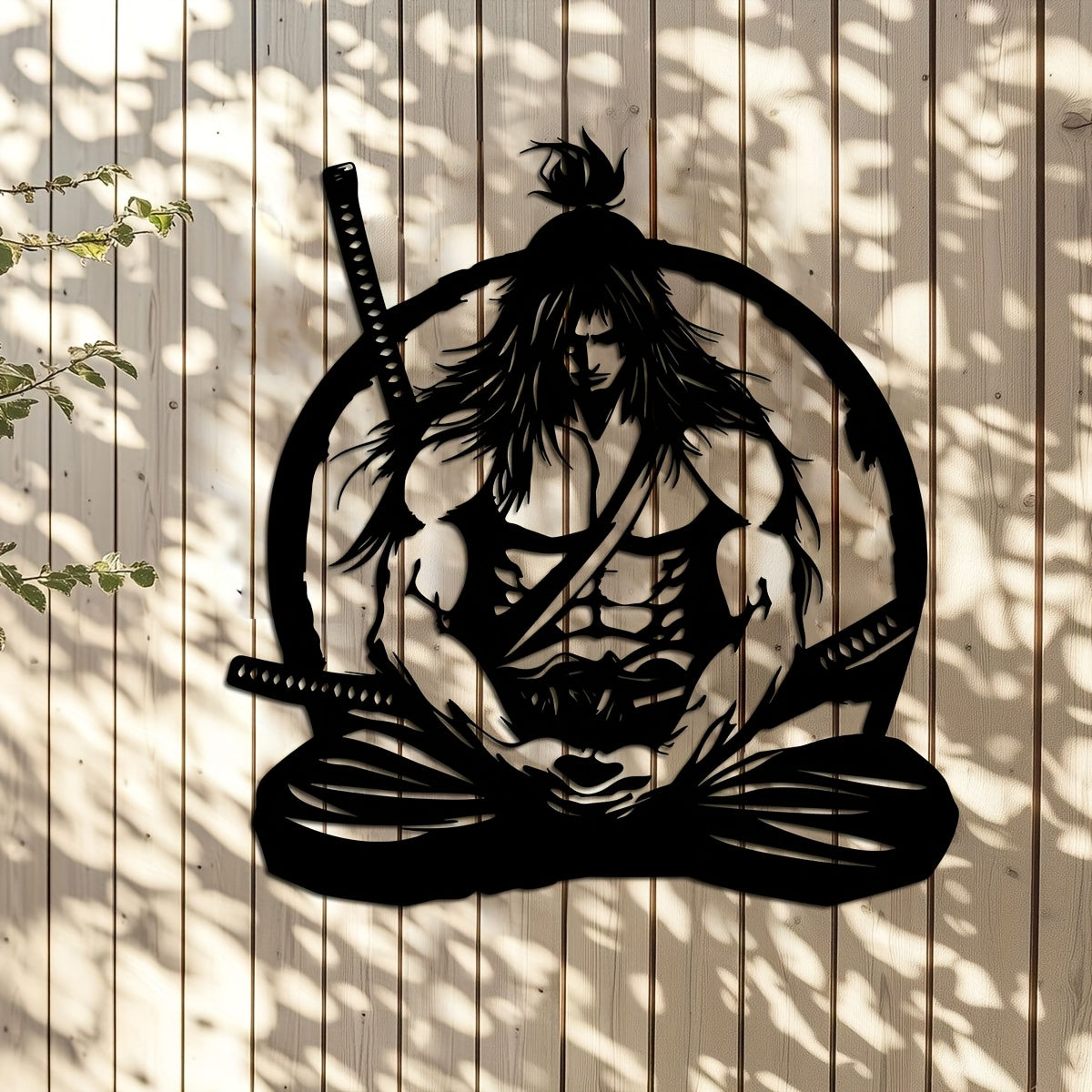 One Samurai metal wall art decoration, 15.74x14.76 inches - detailed sword-wielding warrior design, suitable for home, courtyard, balcony - perfect gift for new homes, weddings, Mother's Day, Father's Day, samurai decoration