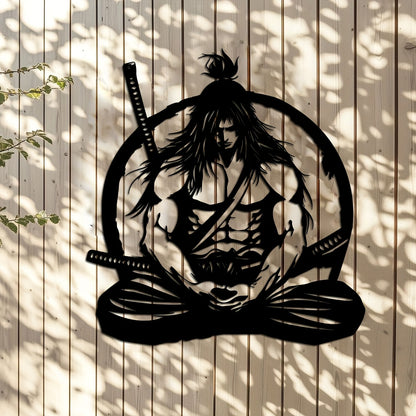 One Samurai metal wall art decoration, 15.74x14.76 inches - detailed sword-wielding warrior design, suitable for home, courtyard, balcony - perfect gift for new homes, weddings, Mother's Day, Father's Day, samurai decoration