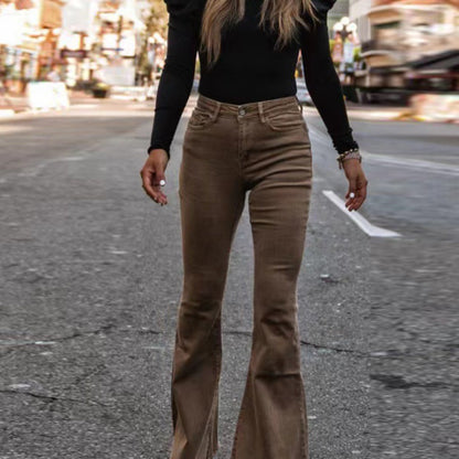 Women'S Flared Casual Pants for Home Wear in Corduroy, Suitable for All Seasons