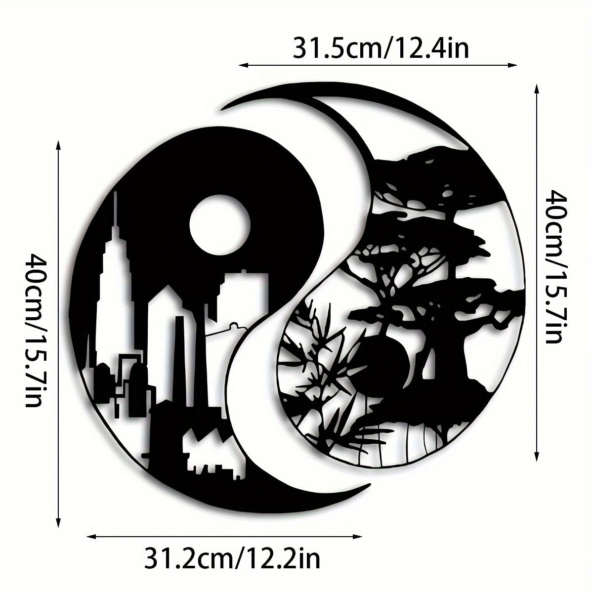 Elegant Yin Yang Metal Wall Art Set of 2 - 15.7" Urban & Landscape Sculptures, Indoor/Outdoor Iron Decor for Home, Patio, Balcony - Perfect Housewarming Gift