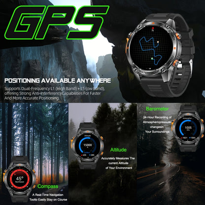 GPS smart watch for all kinds of outdoor sports, ultra-clear AMOLED screen, alloy frame, with compass, barometer, 5ATM High Quality, HD call, information push, health monitoring, 100 sports tracking, compatible with Android a