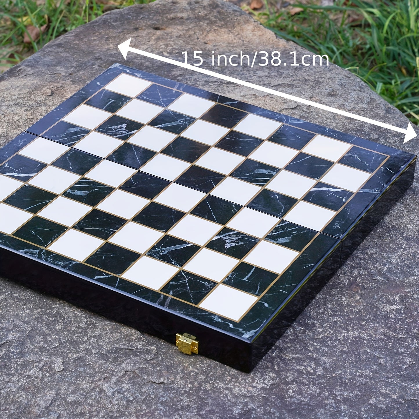 15 Inch Retro Metal Chess Set for Adults Marbling Chess Board with Chess Pieces Travel Chess Set with Metal Pieces Folding Chessboard Ideal for Beginners And Professional Players Halloween, Christmas Gift