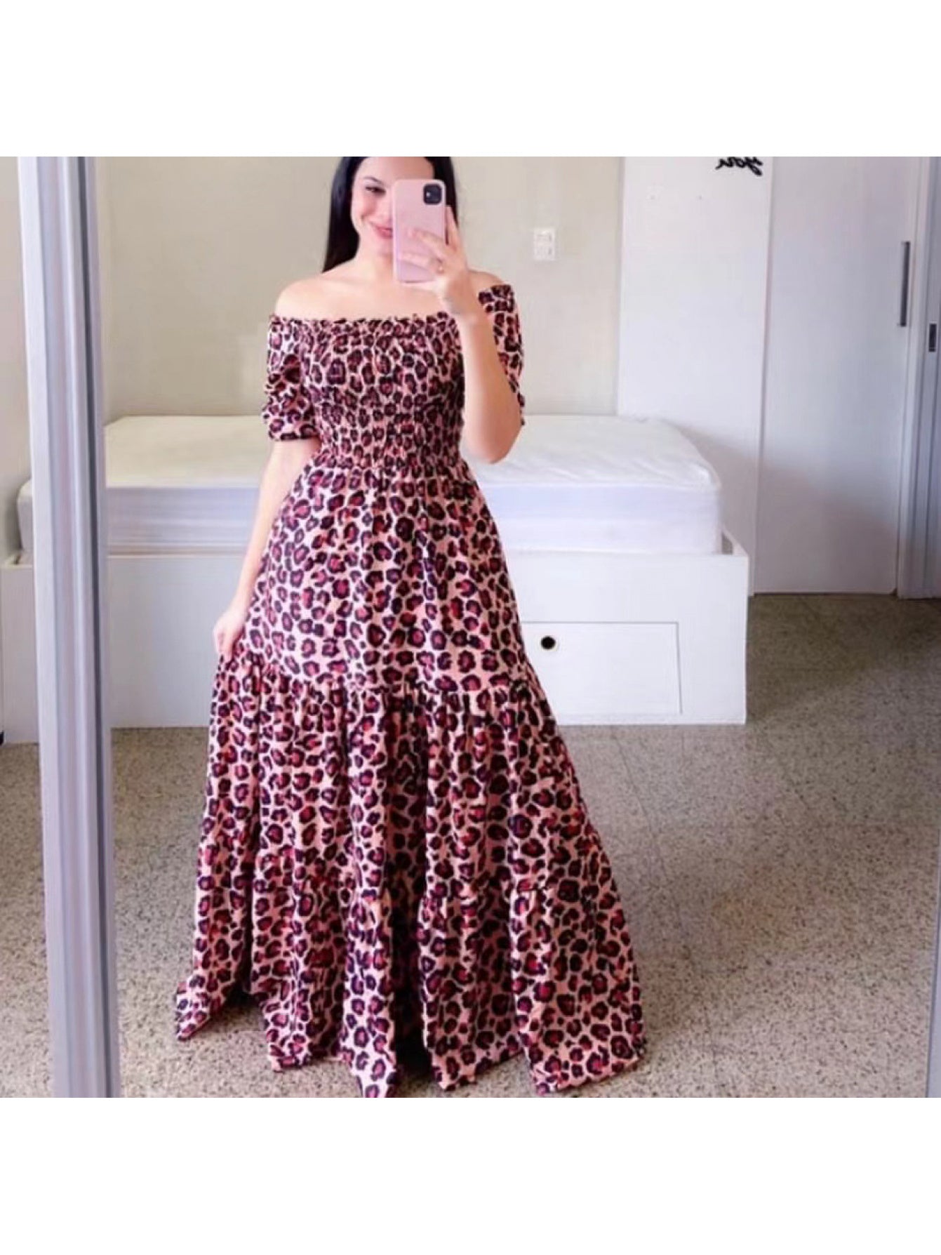 2023 New Spring Summer European and American Women's Fashion Off-Shoulder Floral Print Long Dress