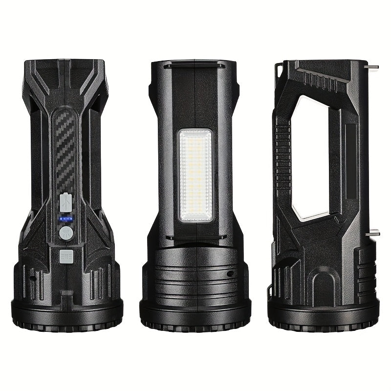 QIIIQ High-Power LED Flashlight with -C Fast, &, Handle & Side Light, Long-Range Bright Beam, Portable Rechargeable Spotlight for Camping, Hiking, Emergency, Search & Rescue - Compatible with -C Devices, Cable Included, Durab