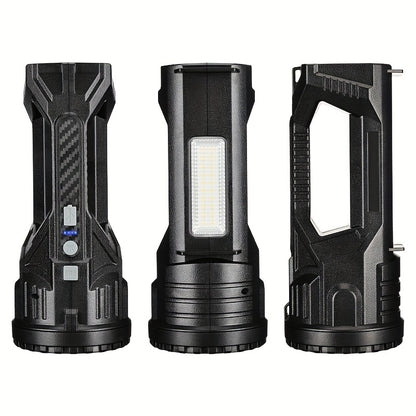 QIIIQ High-Power LED Flashlight with -C Fast, &, Handle & Side Light, Long-Range Bright Beam, Portable Rechargeable Spotlight for Camping, Hiking, Emergency, Search & Rescue - Compatible with -C Devices, Cable Included, Durab