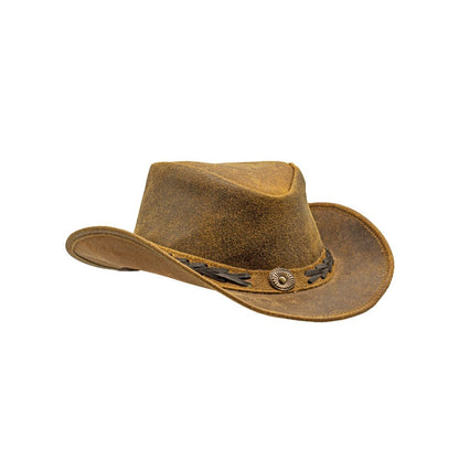 Men & Women Brown Genuine Leather Cowboy Western Hat – Outdoor Rodeo Style Sun Protection for Ranch Work, Horseback Riding, Country Concerts, Festivals, Camping, Hiking & Travel – Great Gift for Winter Season, Thanksgivin