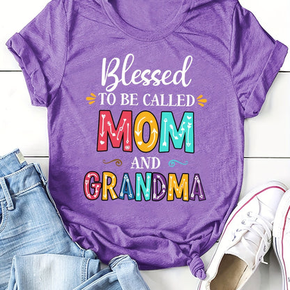 Mom Grandma Print Crew Neck T-shirt, Casual Short Sleeve Top For Spring & Summer, Women's Clothing
