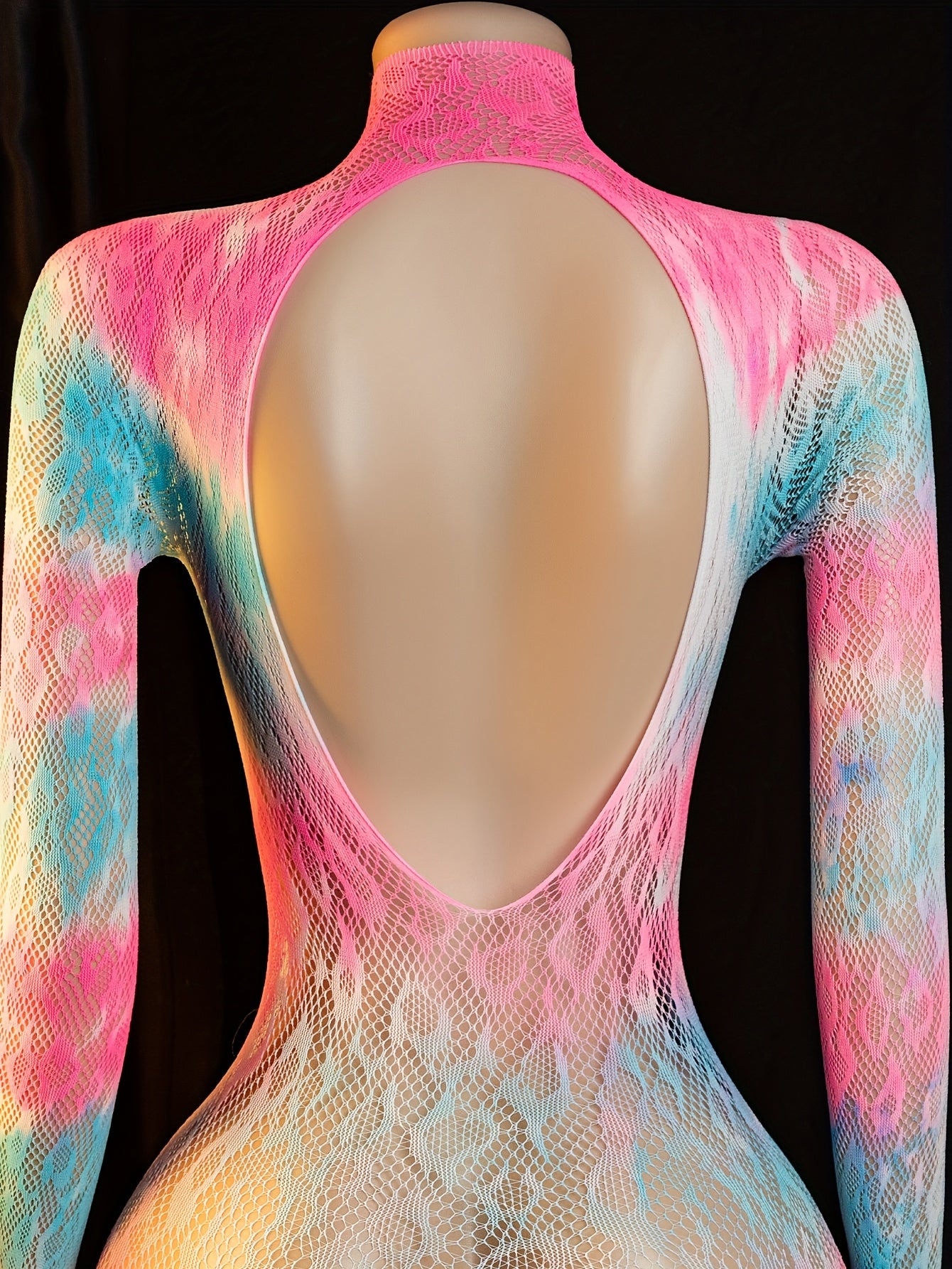 [Vibrant Jumpsuit] Vibrant Ombre Gradient Bodysuit Jumpsuit - Long Sleeve, Sheer Jacquard Design | Sexy, Adult Wear, Adult Clothing, Vibrant Pink, Blue, and Purple Hues