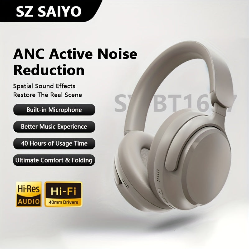 [Over-Ear Wireless Headphones] Over-Ear Wireless Headphones with 40H Playtime, Foldable Design & Built-In Mic - Wireless, USB-C Charging, Comfortable Padded Ear Cups, Lightweight Durable Build, Compatible with PC/Tablet for T