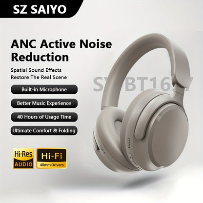 [Over-Ear Wireless Headphones] Over-Ear Wireless Headphones with 40H Playtime, Foldable Design & Built-In Mic - Wireless, USB-C Charging, Comfortable Padded Ear Cups, Lightweight Durable Build, Compatible with PC/Tablet for T