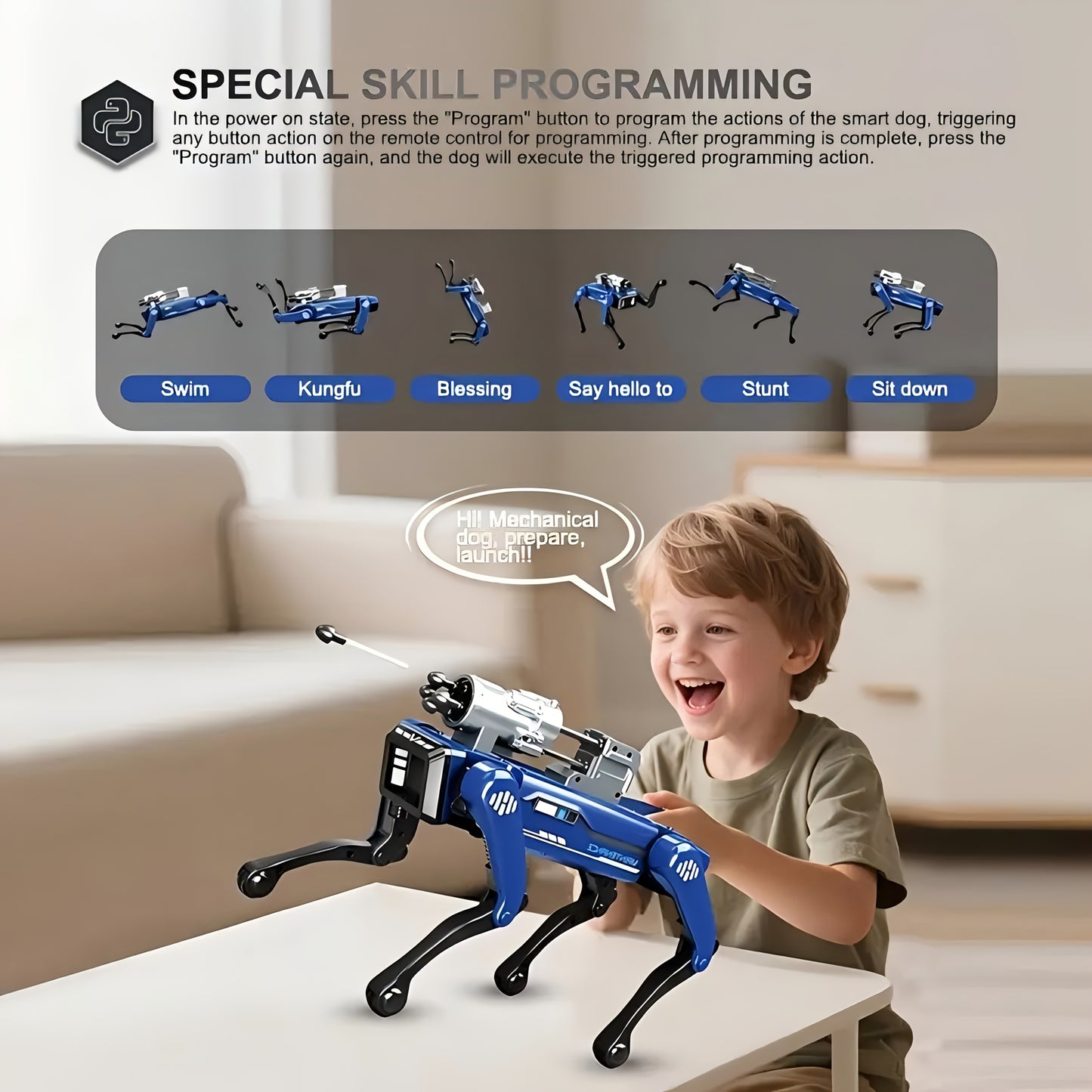[Smart Robot Dog] New Multifunctional Robot Dog, Firefighter/SWAT Model with Water Spray & Soft Bullet Launcher, Multiple Language Instructions, Bionic Mechanical Arm, Singing and Dancing, Handshake Greeting, Remote Control T