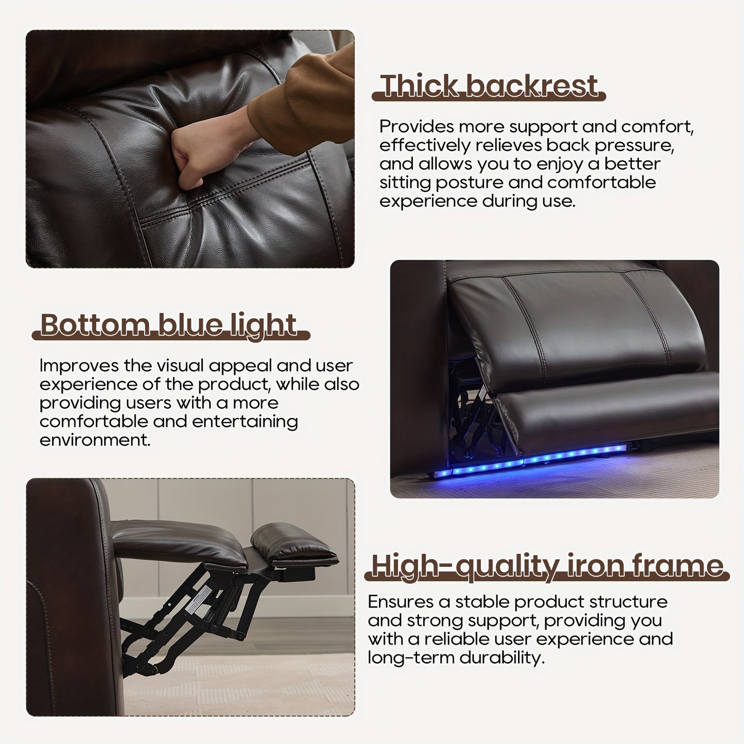Consofa Leather Reclining Couch, Dual Motor Power Reclining Sofawith Power Headrest/LED Light/Armrest Storage, Recliner Sofa 3 Seater for Living Room/Apartment/Bedroom, Living Room Seating, Apartment Furniture, Stylish Reclin