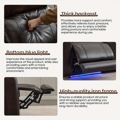 Consofa Leather Reclining Couch, Dual Motor Power Reclining Sofawith Power Headrest/LED Light/Armrest Storage, Recliner Sofa 3 Seater for Living Room/Apartment/Bedroom, Living Room Seating, Apartment Furniture, Stylish Reclin