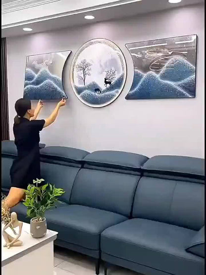 2D Flat, Three-piece Landscape Tree Wall Hanging Decoration, Waterproof Background Wall Decoration Painting, Light Luxury Style Wall Carving Decoration, Suitable for Home, Living Room, Office