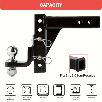 OPENROAD Adjustable Trailer Hitch Ball Mount Fits 2-Inch Receiver, 2" Tow Balls 7500lbs, 9-1/2" Drop/ 8-1/4" Rise Drop Hitch, Tow Hitch for Heavy Duty Truck with Pins And Lock