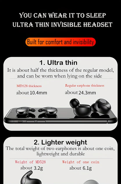 Ultra Thin Wireless Sleep Earbuds, Invisible Earphones, BT5.3 Side Sleeping Special Small Ear Canal Sleep Earphones, Invisible In Ear Mini Earphones, Suitable for Samsung/Android