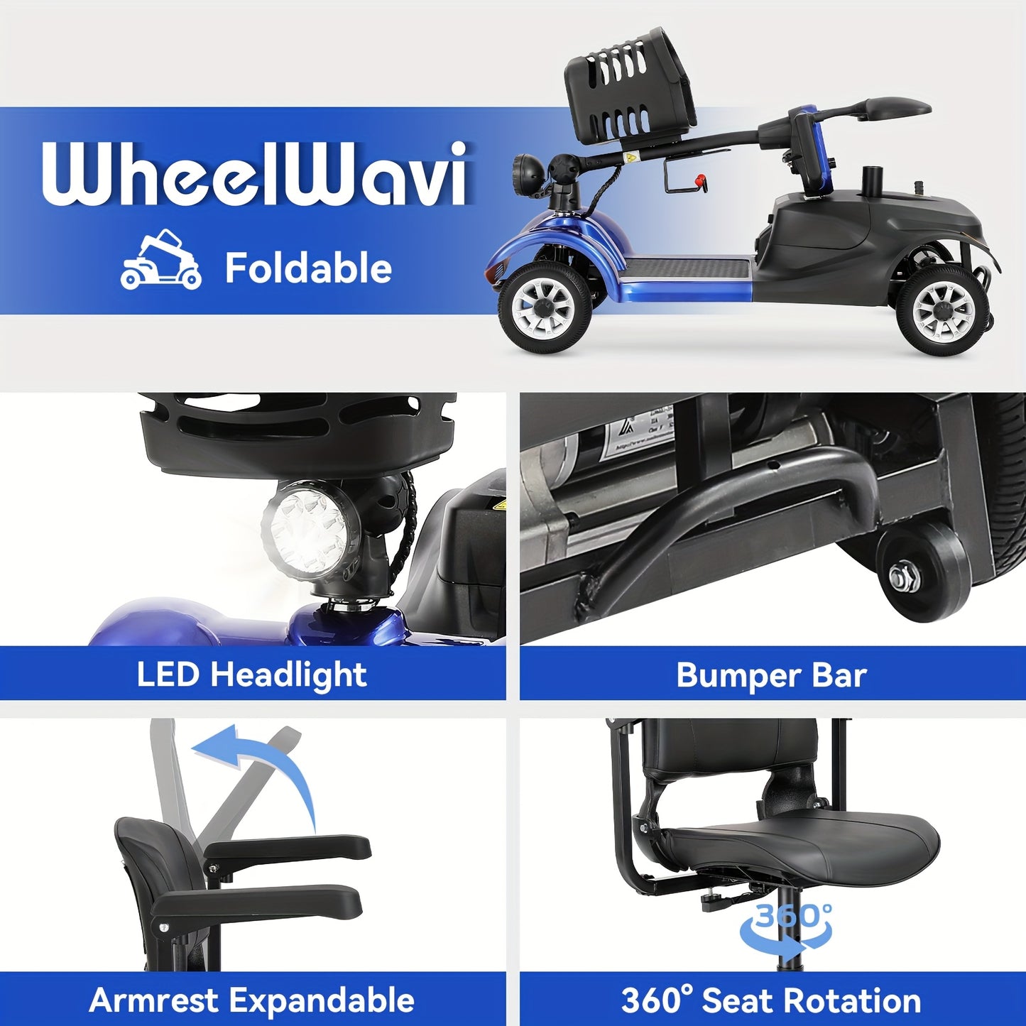 Heavy-Duty 4-Wheel Mobility Scooter for Seniors & Adults - 250W Motor, 14.9-Mile Range, 330LBS Load | 8" All-Terrain Solid Tires, Foldable Lightweight | Dual-Power Battery, Rearview Mirror, Indoor/Outdoor Use, Trunk Storage |