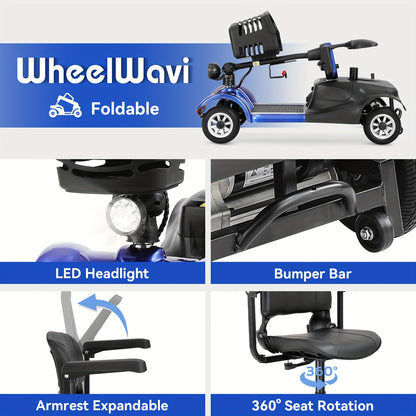 Heavy-Duty 4-Wheel Mobility Scooter for Seniors & Adults - 250W Motor, 14.9-Mile Range, 330LBS Load | 8" All-Terrain Solid Tires, Foldable Lightweight | Dual-Power Battery, Rearview Mirror, Indoor/Outdoor Use, Trunk Storage |