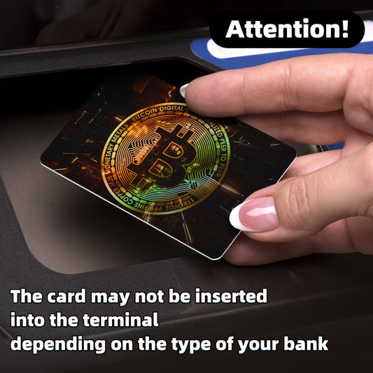 2pcs Bitcoin Pattern Laser-Cut Cool Light Effect Stickers - Anti-Theft Privacy Protection Card Skins for Credit/Transaction/Access Cards, Gift (4.96x3.78inch)