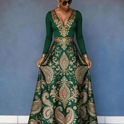 Flower Rich And Luxurious Flower Print Design Women's V-neck Dress with Waist Cinching And Shaping, And Casual Drape, Sexy Charm, Fresh Temperament, Commuting Trend, Elegant Long Skirt, Cocktail Party, High-end Occasion
