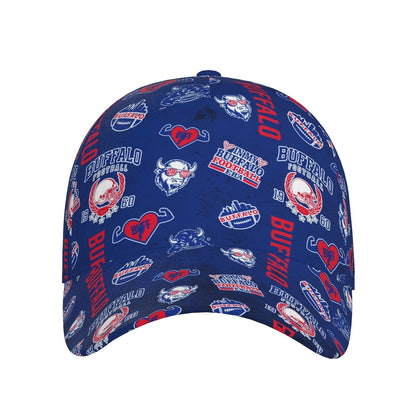 Baseball Cap Featuring a Full-Print Design with a Blue And Red Football Theme, Made from 100% Breathable And Adjustable for Comfort