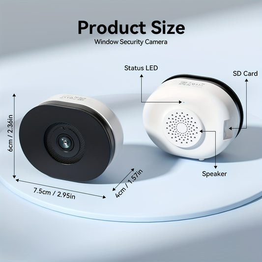 TMEZON MINI Security Camera 2K Window Camera with Adhesive Installation, AI Enhanced Color Night Vision, HDR Anti-Glare & Anti-Reflection, 24/7 Recording, Motion Detection Alerts, Wi-Fi Smart Home Security Camera for Indoor/O