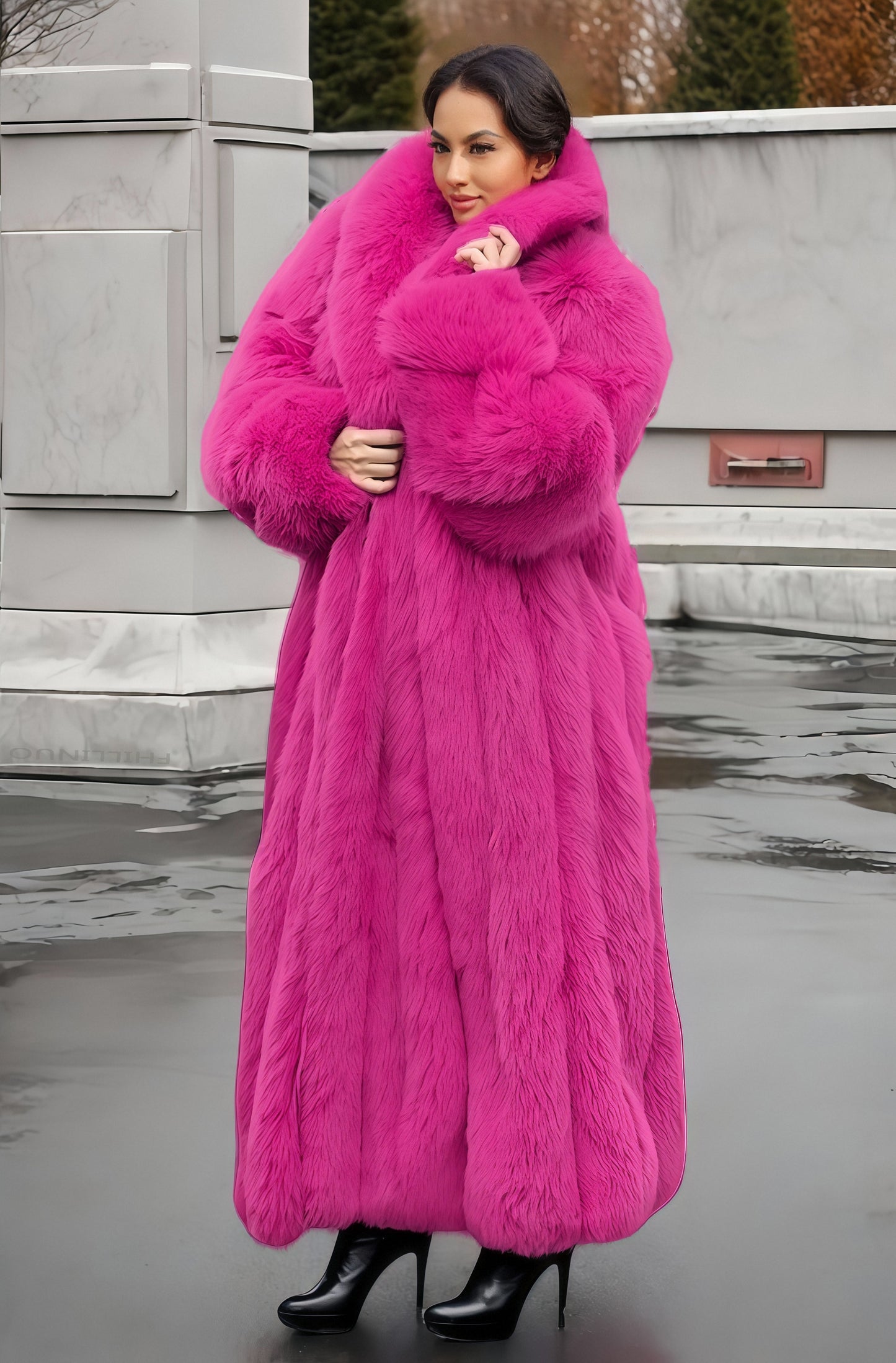 FHILLINUO Chic Women'S Faux Coat | Long Length, Solid Color, Single Breasted, with Pockets, Comfortable and Warm for Fall/Winter