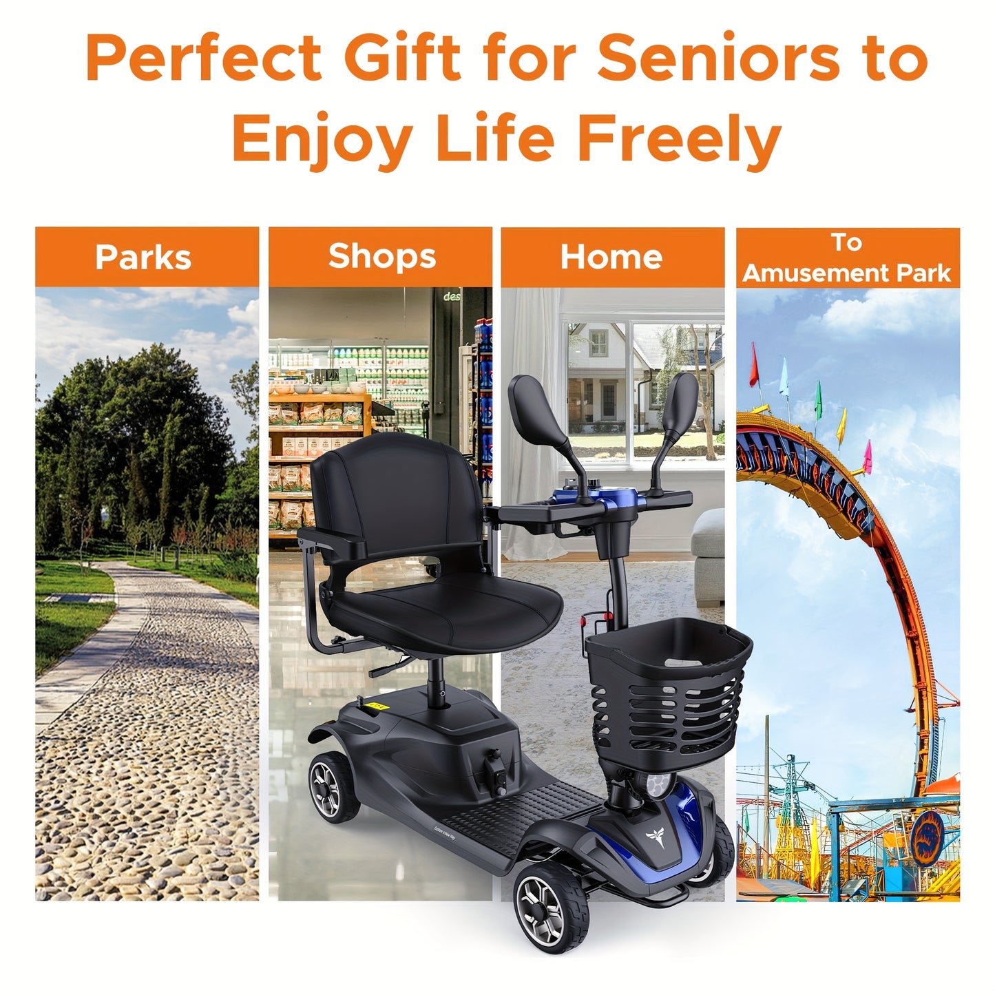 New 4-Wheel Mobility Scooter, 250W Motor, 5.6MPH Speed, 24V 12AH Battery, Solid 8"x3" Tires, Rearview Mirrors, Dual Baskets, Foldable & Adjustable Design, Easy To Control, Ideal For Daily Use And Outdoor Adventures, Red