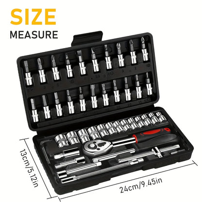 43/50pcs, 3/8-inch Drive Impact Socket Set, 6-point Standard Metric (8-22mm) & SAE (5/16-3/4 Inches), CR-V Steel Sockets With Adapter And Ratchet Handle, Exquisite Gift