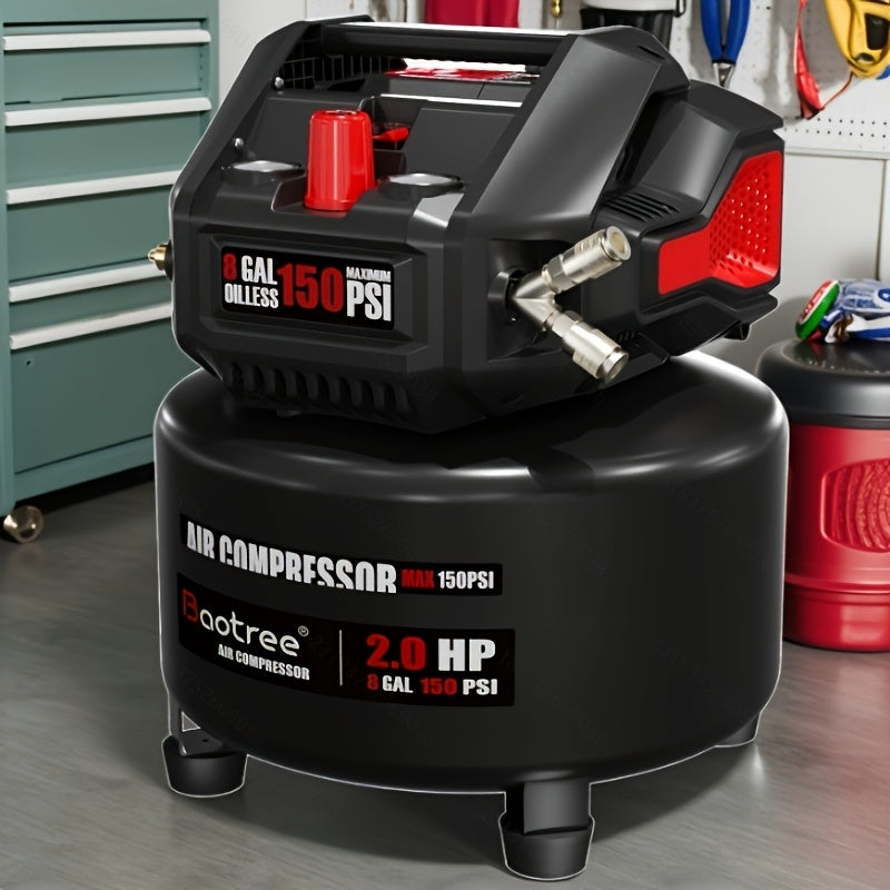 8 Gallon Portable Ultra Quiet Air Compressor, Max 150PSI Oil Free Air Compressor Tank, 2HP Motor 2, 8SCFM@90 PSI, 3, 8SCFM@40PSl Garage Air Compressors for Car Repair, Spray Painting, Woodwork Nailing