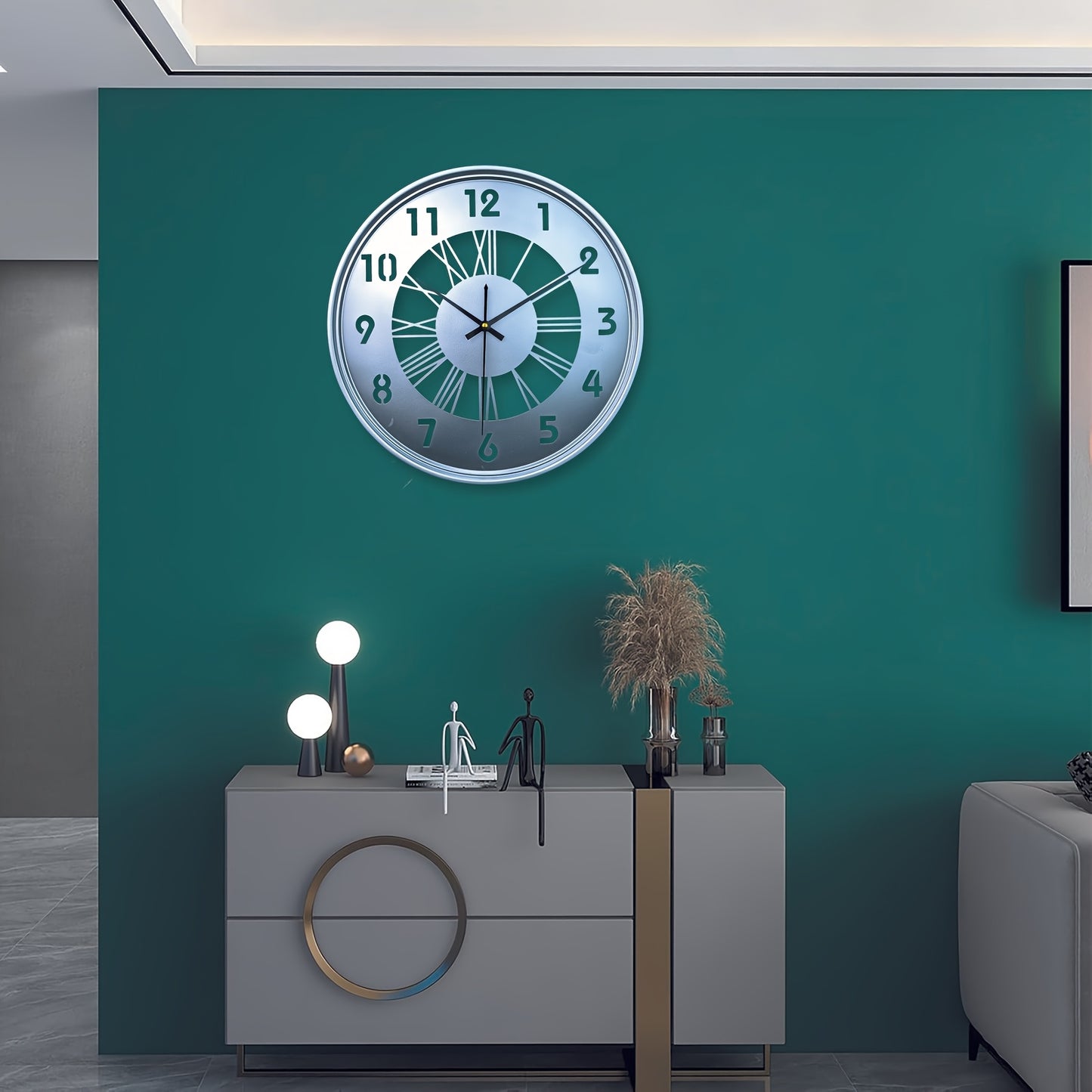 One 16-inch large wall clock, silent with no ticking sound, battery-powered digital clock, industrial metal indoor clock, suitable for living rooms, kitchens, cafes, home decor - available in black, Golden, and Silvery