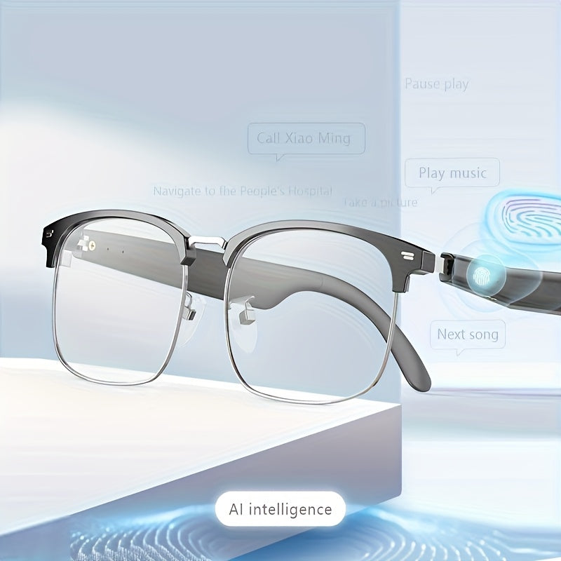 AI Smart Glasses with 160+ Language Real-Time Translation, Chat GPT System, Built-in Mic & Speaker, HD Voice Calls & Music Playback, Smart Glasses with Camera & Voice Assistant for Men & Women, USB-Powered, Compatible with Sm